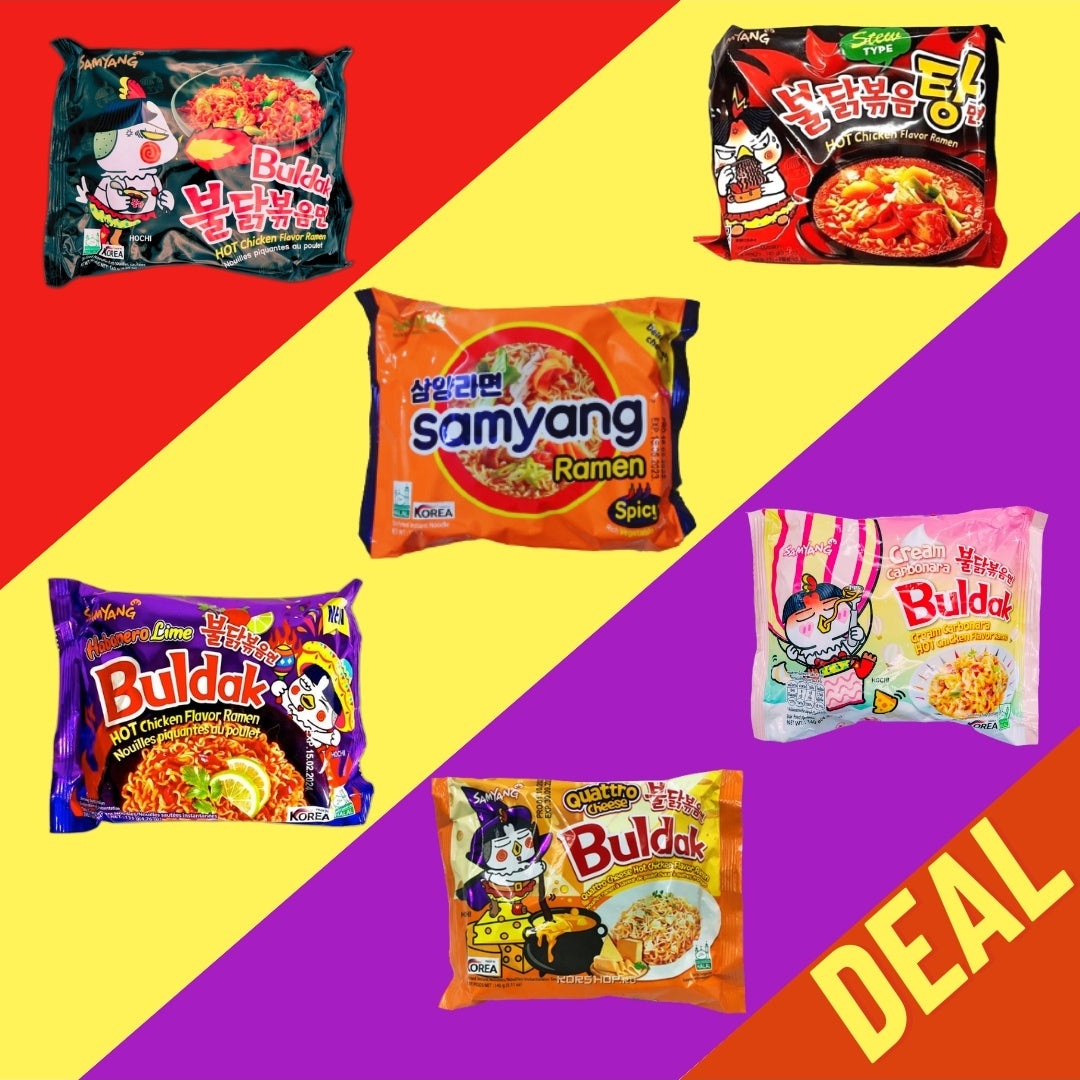 Samyang Noodles Deal ( Hot Chicken, Cream carbo, original, Quattro, Habanero, Stew ) - ANAAN