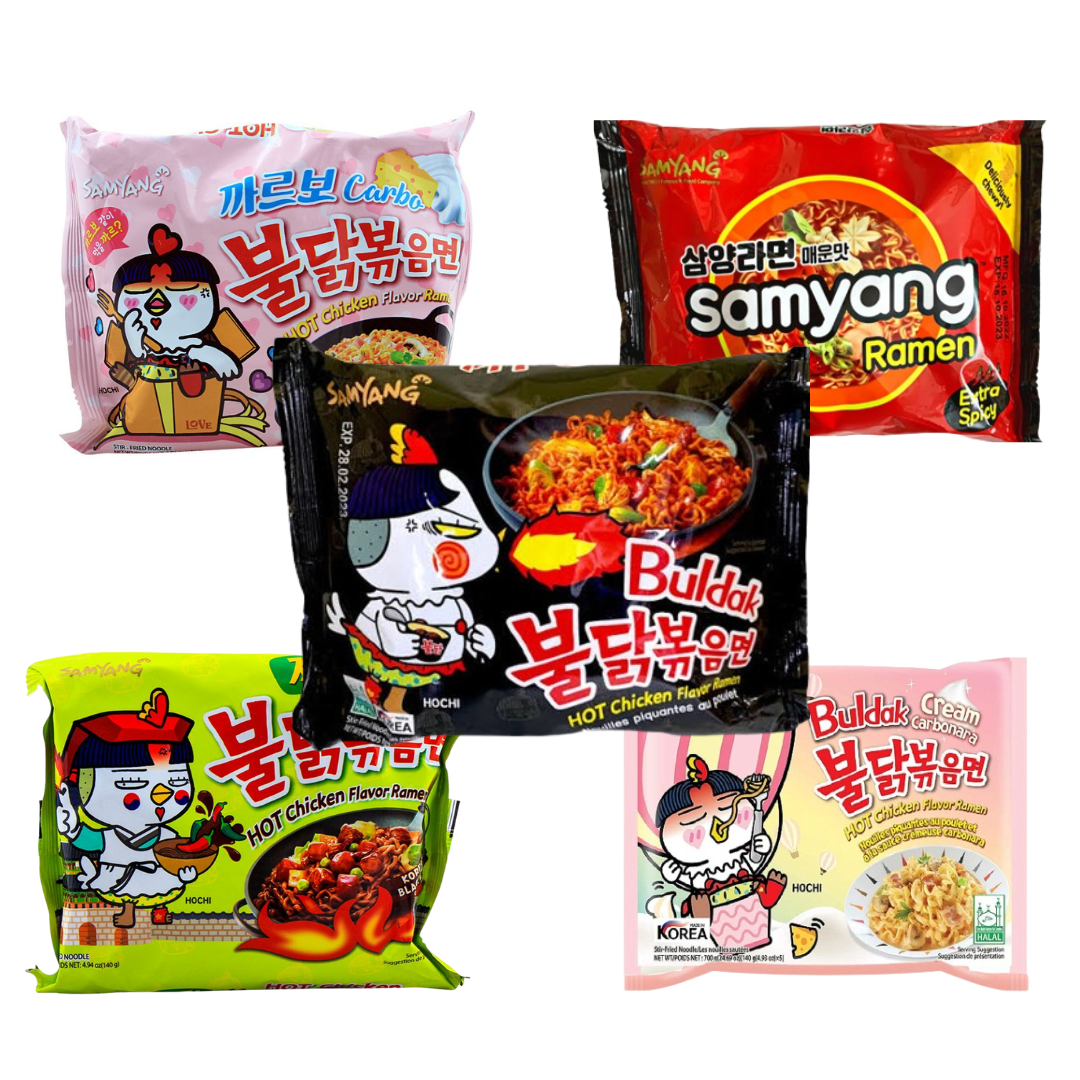 Pack of 5 Deal (1 Hot Chicken , 1 carbo, 1 jajjang, 1 creamy, 1 Ramen Spicy soupy)
