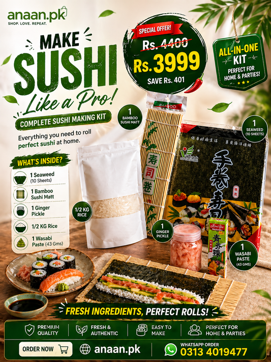Sushi Deal ( 1 Seaweed sheet, 1 suhi matt, 1 ginger pickle 200gm, 0.5 kg rice, 1 wasabi paste)